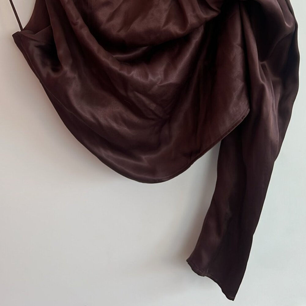 ZARA Satin One Shoulder Blouse Brown, Size XL - Picture 4 of 4